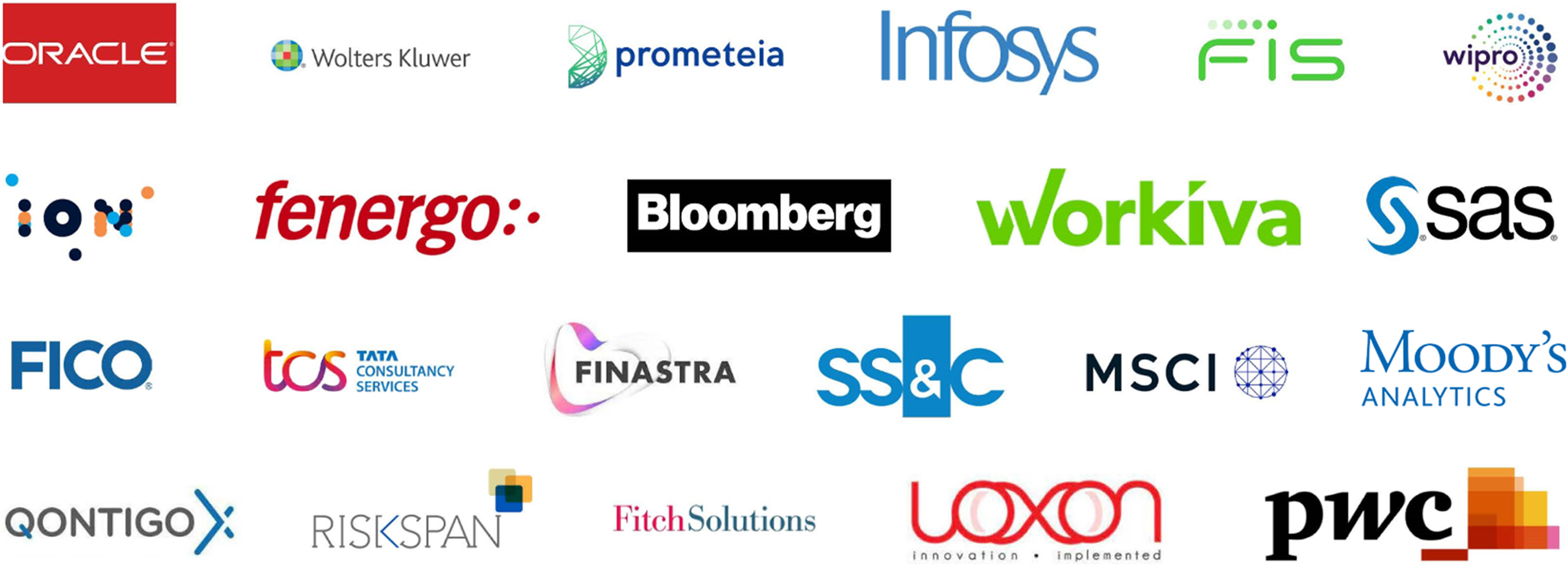 Chartis Research clients - selection of logo images for companies we've worked with: Oracle, Wolters Kluwer, prometeia, infosys, FIS, wipro, ion, fenergo, Bloomberg, Workiva, Sas, Fico, TCS, Finastra, ss&c, MSCI, Moody's Analytics, QONTIGO, riskspan, FitchSolutions, Loxon, PWC