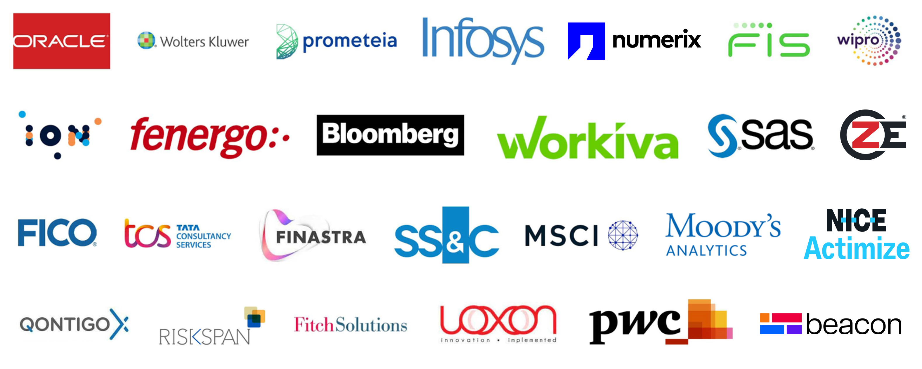 Chartis Research clients - selection of logo images for companies we've worked with: Oracle, Wolters Kluwer, prometeia, infosys, FIS, wipro, ion, fenergo, Bloomberg, Workiva, Sas, Fico, TCS, Finastra, ss&c, MSCI, Moody's Analytics, QONTIGO, riskspan, FitchSolutions, Loxon, PWC