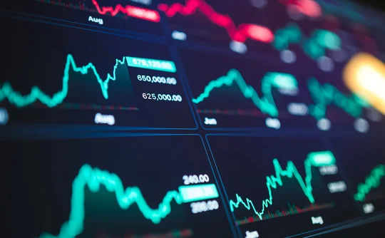 3D rendering of computerised charts showing digital technology, cloud computing and smart AI