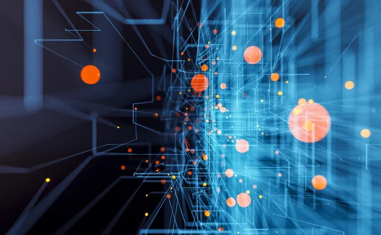 Glowing abstract lines and spheres