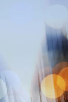 Abstract double-exposure images of futuristic architecture and lens flares